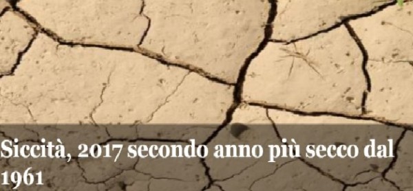 Siccità, 2017 secondo anno più secco dal 1961