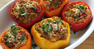 Pimentones rellenos con champiñones y berenjenas