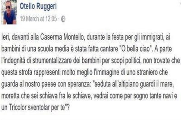 Esponente Forza Italia «Altro che Bella ciao, non è meglio che gli studenti cantino Faccetta Nera?»