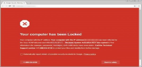 Truffe online: &quot;Your computer has been locked (Il tuo computer è stato bloccato. Chiama per ricevere supporto)&quot;
