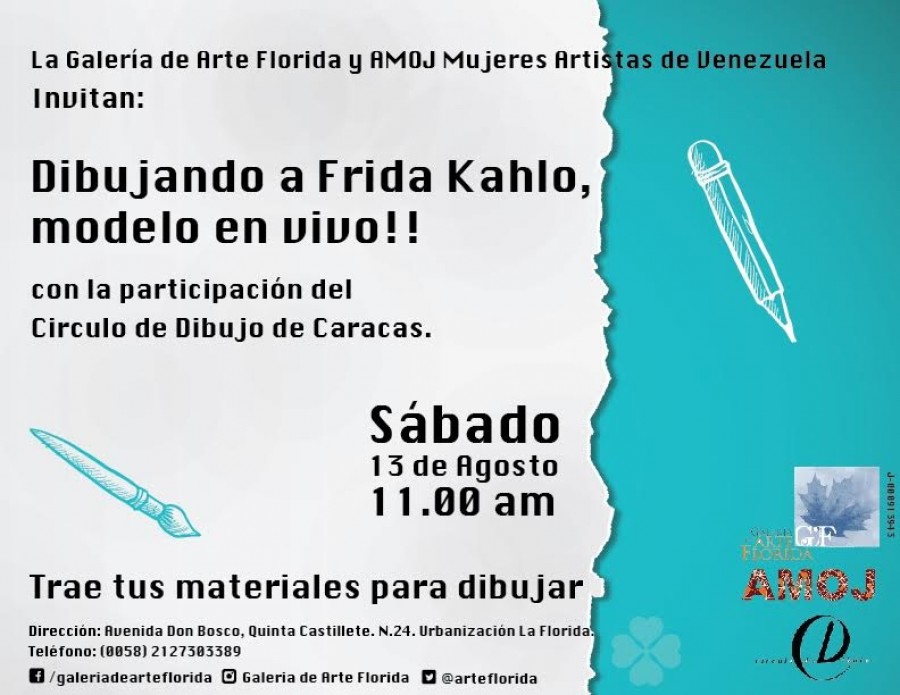 Realizan taller de dibujo gratuito sobre Frida Kahlo en la Galería de Arte Florida este sabado 13 de agosto
