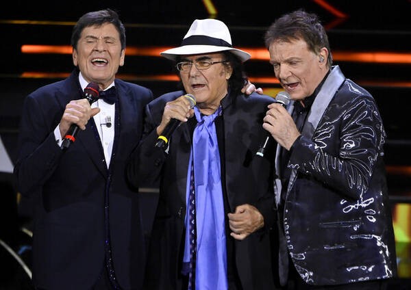 Albano con Gianni Morandi y Claudio Ranieri en la última edición de San Remo.