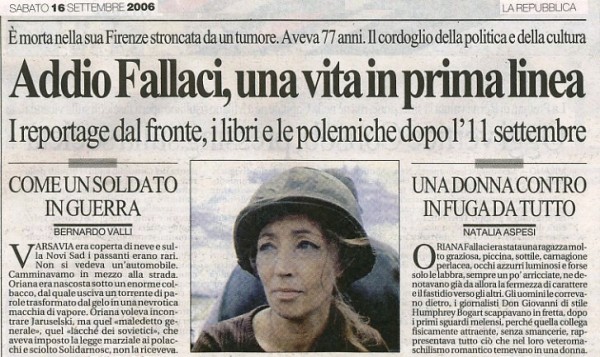 Dieci anni senza Oriana Fallaci. Il commosso ricordo di Firenze della giornalista -scrittrice di La rabbia e l’orgoglio