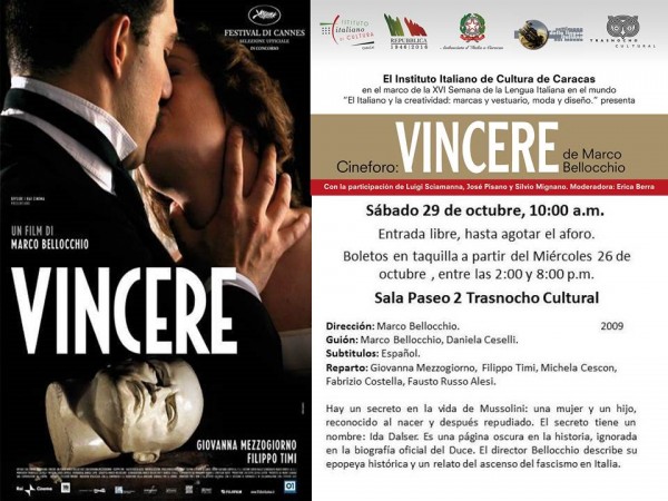 Instituto Italiano de Cultura y Trasnocho Cultural Cineforo Vincere / 29 de octubre
