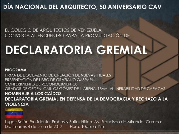 Declaratoria gremial - Conmemoración Día Nacional del Arquitecto 04 de Julio