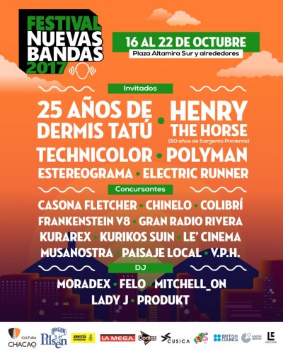 Festival Nuevas Bandas 2017 Del 16 al 22 de octubre en la ciudad de Caracas, completamente gratis