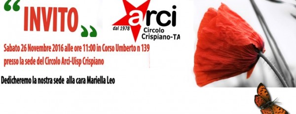 Taranto - L’Arci di Crispiano dedica a Mariella Leo la sede del circolo