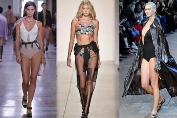 Alcune delle proposte in passerella per la spring-summer 2018. Da sinistra Bottega Veneta, Jeremy Scott e Alberta Ferretti