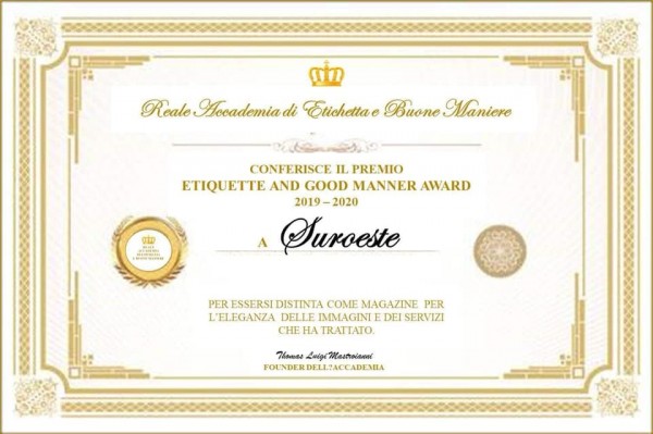 Otorgado en Italia el Premio “Etiquette And Good Manner Award 2019-2020” a Suroeste online y La Vie Charmant