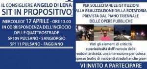 Pulsano - Sit in di protesta per la creazione di una rotatoria per evitare incidenti il 16 aprile