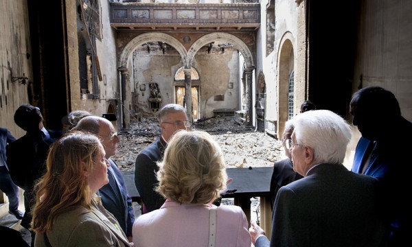 Il capo dello Stato Sergio Mattarella in visita alla chiesa di Santa Maria di Gesù a Palermo 