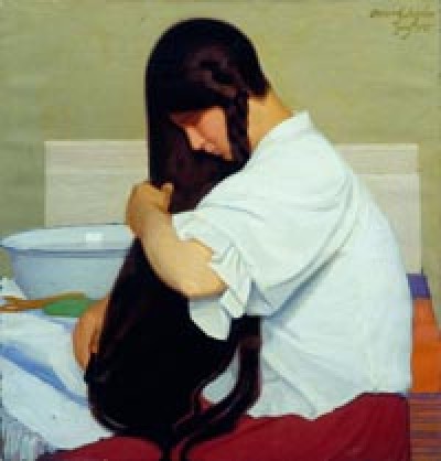 Oscar Ghiglia: La camicia bianca o Donna che si pettina, 1909, olio su tela, Viareggio, Istituto Matteucci