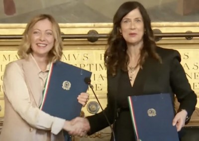 Cagliari (Sardegna) la premier Giorgia Meloni con la presidente Alessandra Todde