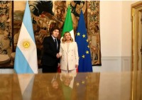 Il presidente dell&#039;Argentina Javier Milei e la premier Giorgia Meloni a Palazzo Chigi
