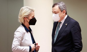 Il presidente della Commissione Europea, Ursula Von Der Leyen e il presidente del Consiglio, Mario Draghi