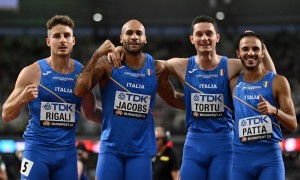 Staffetta italiana ai mondiali di Budapest L&#039;Italia è vicecampione del mondo della staffetta 4x100. Roberto Rigali, Marcell Jacobs, Lorenzo Patta e Filippo Tortu 