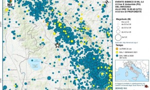 L&#039;area del terremoto elaborata da INGV