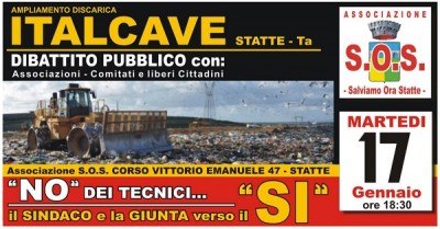 Statte (Taranto) - No all&#039;ampliamento discarica ITALCAVE, appello di SOS Statte