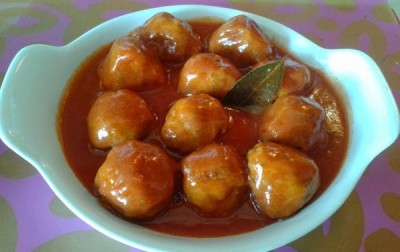 Albondigas de pollo en salsa agridulce