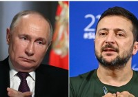 Il presidente russo Vladimir Putin e Il presidente ucraino, Volodymyr Zelensky