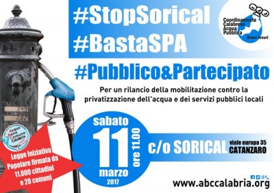 Catanzaro Lido - Stop Sorical, l’11 Marzo parte la campagna per l&#039;acqua pubblica