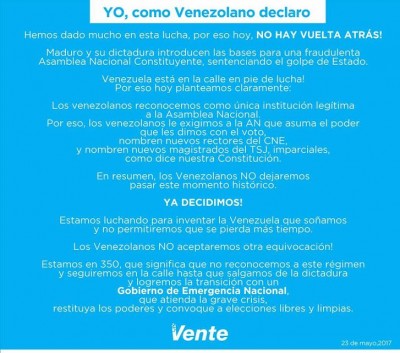 Vente Venezuela: Estamos en 350, no hay vuelta atrás