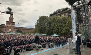 Salvini a largo Cairoli di Milano per la manifestazioe pro Israele