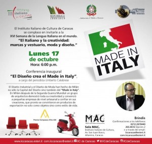 “El Diseño crea el Made in Italy” por Umberto Calabrese el 17 octubre en Istituto Italiano de Cultura de Caracas