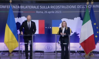 Giorgia Meloni con il premier di Kiev alla conferenza sulla ricostruzione dell&#039;Ucraina