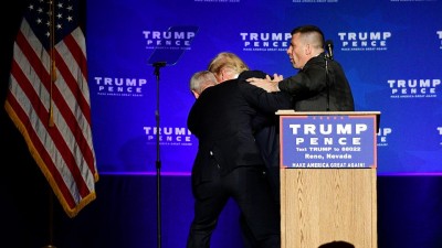 &#039;Gun&#039; shouted, but no weapon found: Donald Trump is rushed off stage in Reno