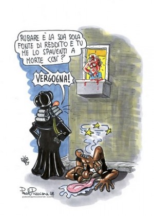 Cronaca ipotetica di un’aggressione reale, vignetta di Paolo Piccione