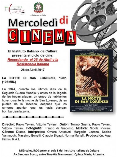 Instituto Italiano de Cultura - Ciclo de cine - La Notte di san Lorenzo  26 de abril, 5:00 PM