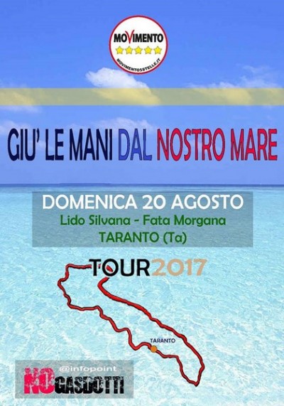 Fata Morgana : arriva a Taranto il tour 5 stelle Giu&#039; Le Mani dal Nostro Mare