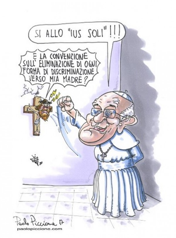 Il papa e lo “Ius soli” nella vignetta di Paolo Piccione