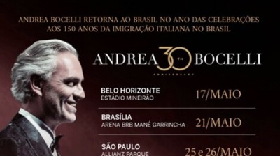 Andrea Bocelli en Brasil por 150 años de inmigración italiana