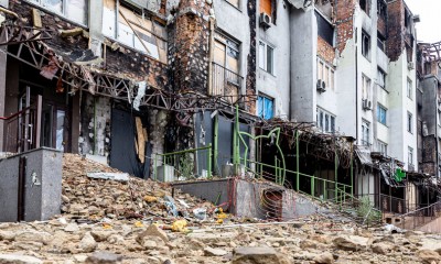 Edifici distrutti nella regione vicino a Kiev in un&#039;immagine risalente al 20 aprile 2023