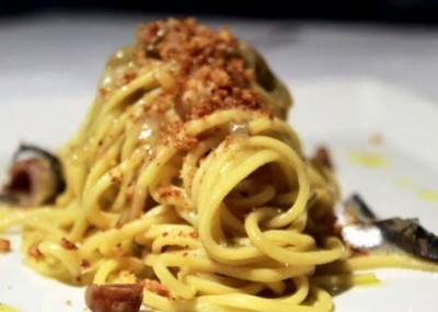 Espaguetis de Gragnano con Salmonete Bottarga de Orbetello