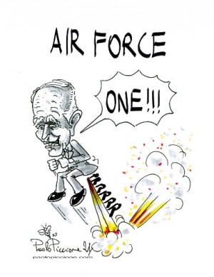 Air Force One... e la proverbiale potenza di fuoco americana...le Vignette satiriche di Paolo Piccione