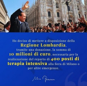Coronavirus, Berlusconi dona 10 milioni di Euro a Lombardia. Bertolaso : &quot;Grazie, gioco di squadra&quot;