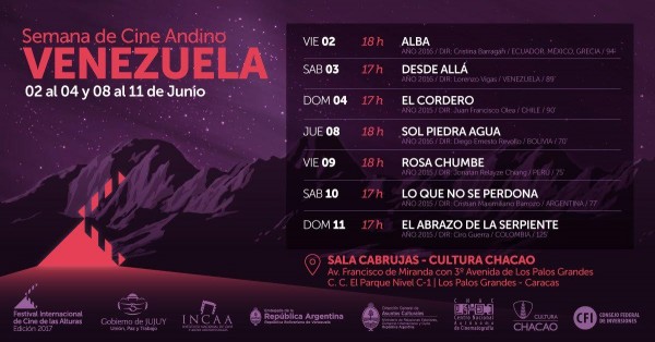 El ciclo ‘Semana de Cine Andino’ llega a Venezuela  con proyecciones en la Sala Cabrujas de Los Palos Grandes