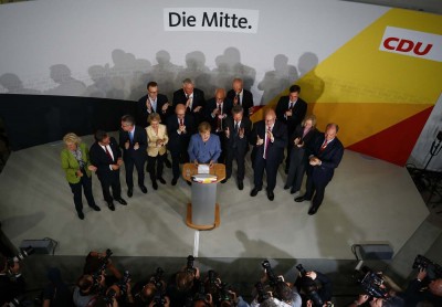 La canciller Angela Merkel y los miembros de su partido tras conocer el resultado Berlin, Germany, September 24, 2017