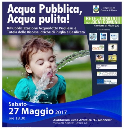 Alezio (Lecce) I cittadini di Puglia e Basilicata a difesa del diritto acqua pubblica e pulita