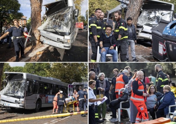 Autobus finisce contro un albero a Roma, ventinove feriti
