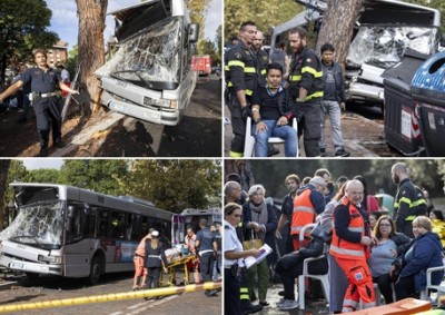 Autobus finisce contro un albero a Roma, ventinove feriti