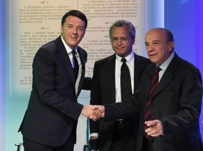 Matteo Renzi e Gustavo Zagrebelsky con Enrico Mentana - dibattito referendum costituzionale - LA7