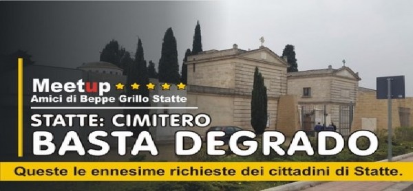 Statte (Taranto) - Basta degrado al Cimitero, il Meetup si fa portavoce del disagio dei cittadini