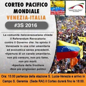 Anche in Italia gli italovenezuelani in corteo pacifico per il Revocatorio contro Maduro a Venezia il 3 settembre a Caracas il 1 settembre