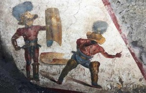 Pompei: scoperto affresco con combattimento due Gladiatori