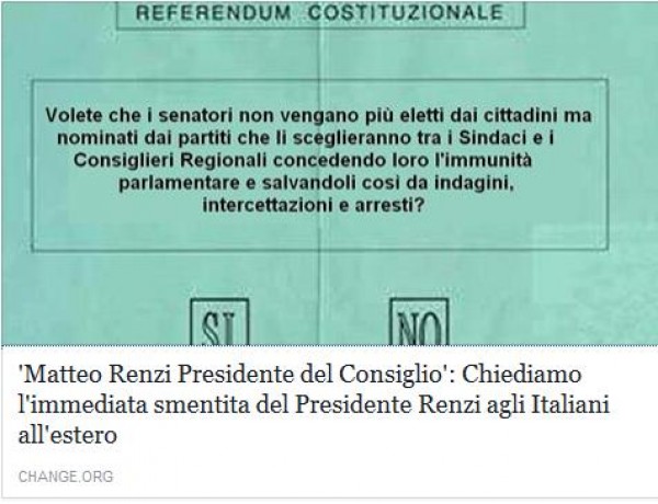 Da Bruxelles una petizione per chiedere a Matteo Renzi Presidente del Consiglio l&#039;immediata smentita del Presidente Renzi agli Italiani all&#039;estero