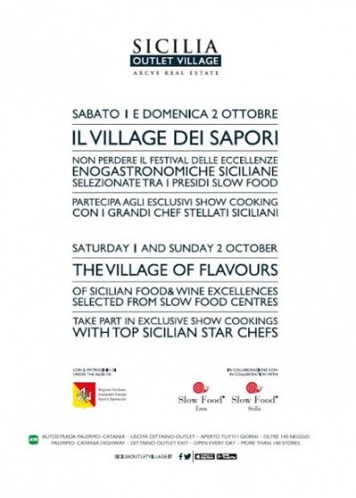 Weekend firmato Slow Food a Sicilia Outlet Village “Village dei sapori”: degustazioni, laboratori del gusto e show cooking con gli chef stellati Caruso e Cuttaia
